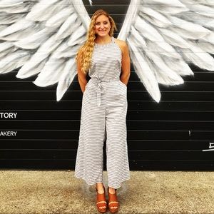 CBR sz M white and blue wide leg jumpsuit. W/ pockets!